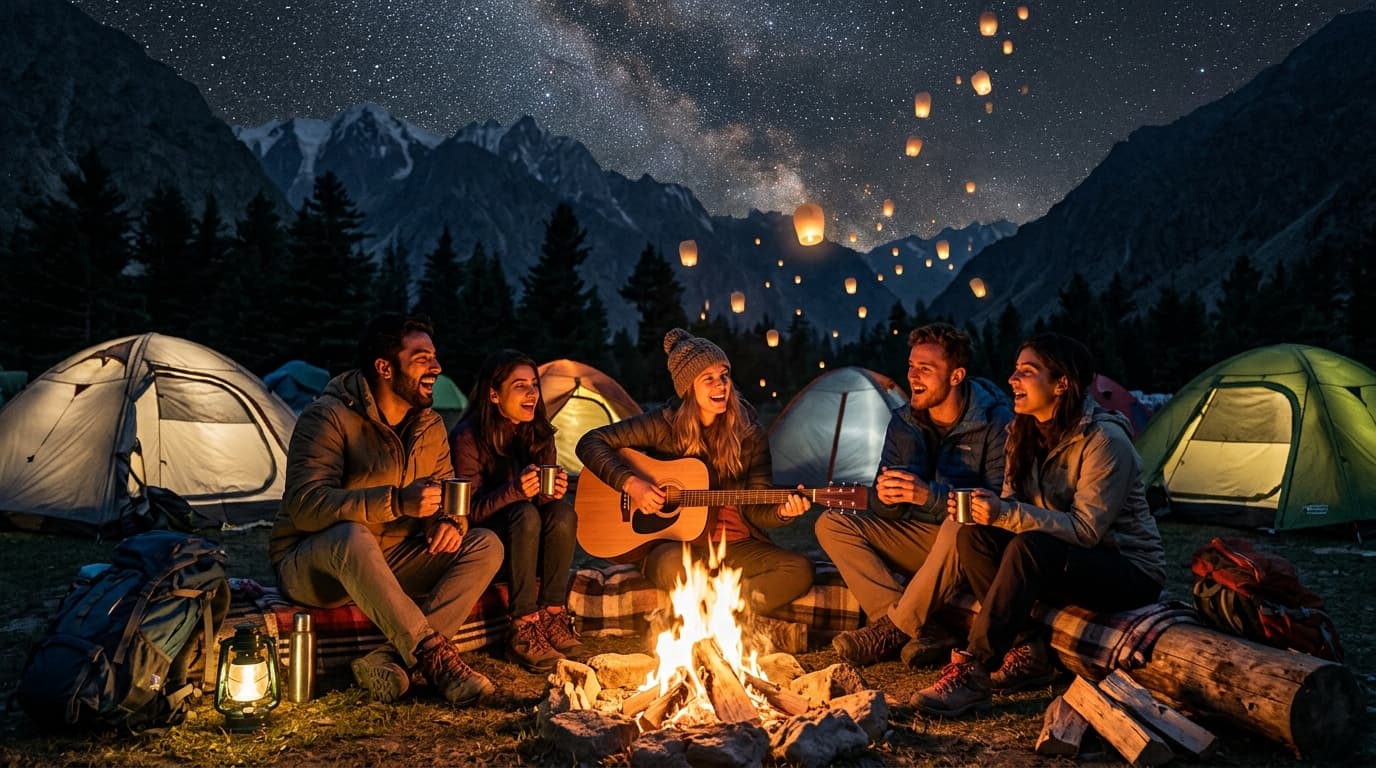 Campfire Jamming Under Galaxy